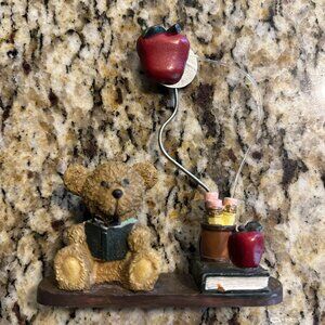 Teacher Apple Teddy Bear Figurine Photo Holder School Books Resin Vintage Style